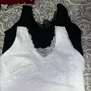 White and black lace bralettes